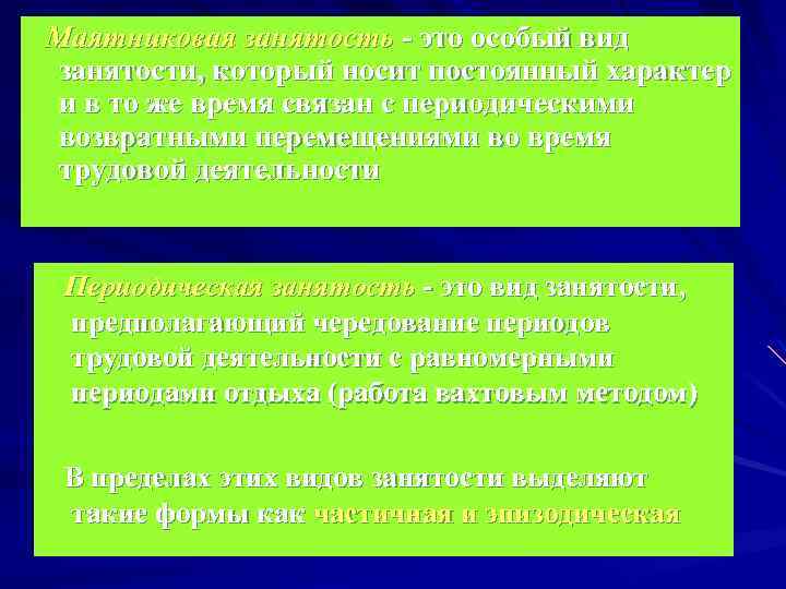  Маятниковая занятость - это особый вид занятости, который носит постоянный характер и в