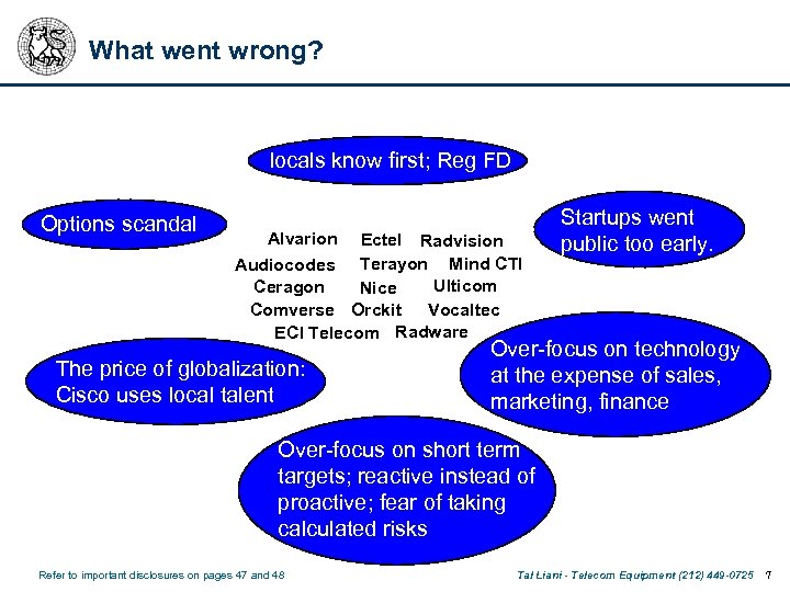 What went wrong? locals know first; Reg FD Options scandal Alvarion Ectel Radvision Audiocodes