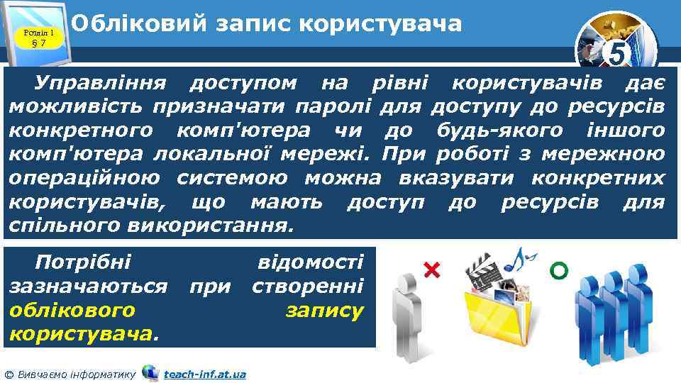 Розділ 1 § 7 Обліковий запис користувача 5 Управління доступом на рівні користувачів дає
