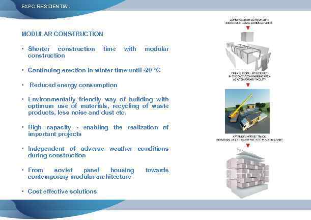 EXPO RESIDENTIAL MODULAR CONSTRUCTION • Shorter construction time with modular • Continuing erection in