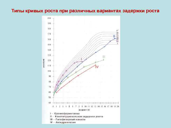 Типы кривых роста при различных вариантах задержки роста 