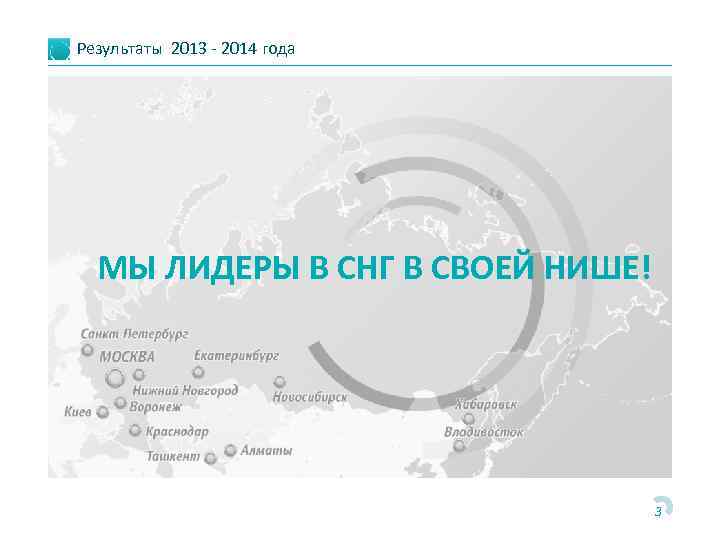 Результаты 2013 - 2014 года МЫ ЛИДЕРЫ В СНГ В СВОЕЙ НИШЕ! 3 