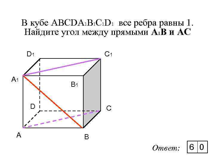 В кубе ABCDA 1 B 1 C 1 D 1 все ребра равны 1.