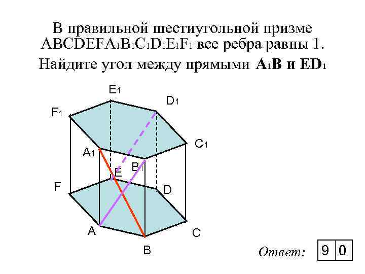 В правильной шестиугольной призме ABCDEFA 1 B 1 C 1 D 1 E 1