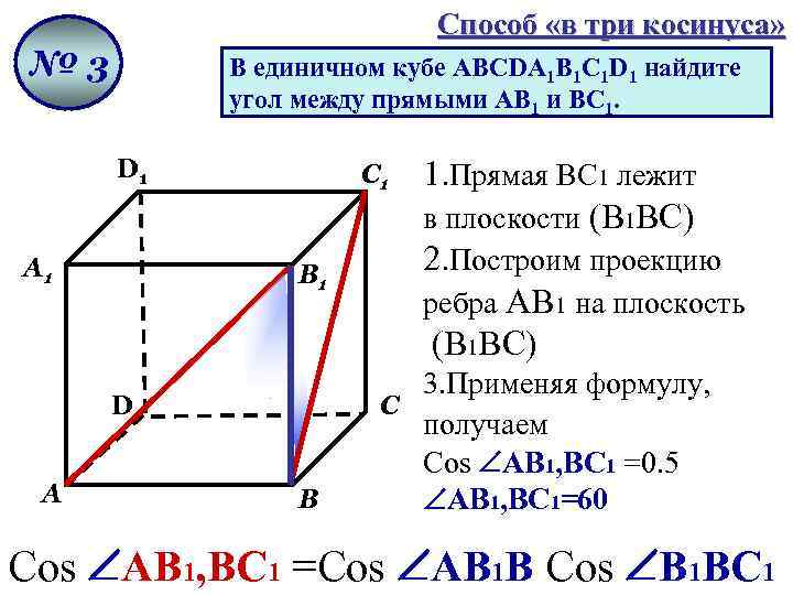 Способ «в три косинуса» № 3 В единичном кубе АВСDА 1 В 1 С