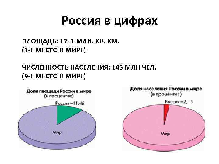 Россия в цифрах ПЛОЩАДЬ: 17, 1 МЛН. КВ. КМ. (1 -Е МЕСТО В МИРЕ)