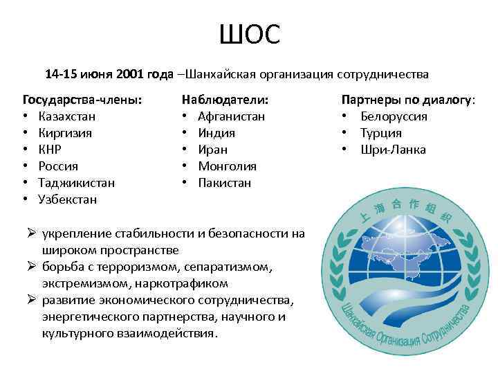 Шанхайская организация сотрудничества презентация