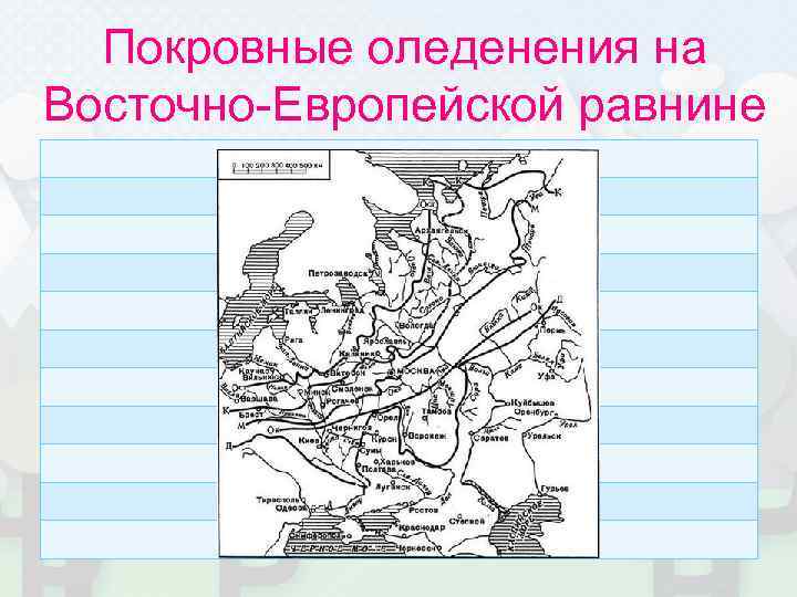 Покровные оледенения на Восточно-Европейской равнине Осташковское (33 -11 т л н) Молого-шекснинское Калининское (70