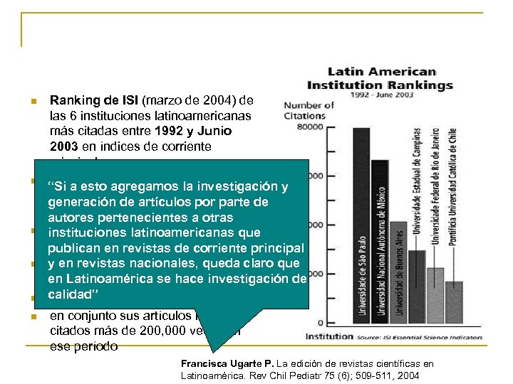 n n n Ranking de ISI (marzo de 2004) de las 6 instituciones latinoamericanas