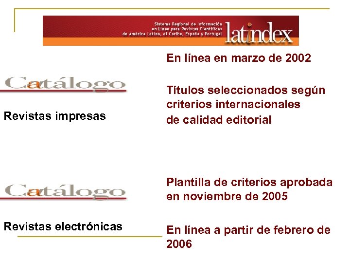 En línea en marzo de 2002 Revistas impresas Títulos seleccionados según criterios internacionales de