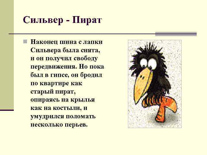 Сильвер - Пират n Наконец шина с лапки Сильвера была снята, и он получил