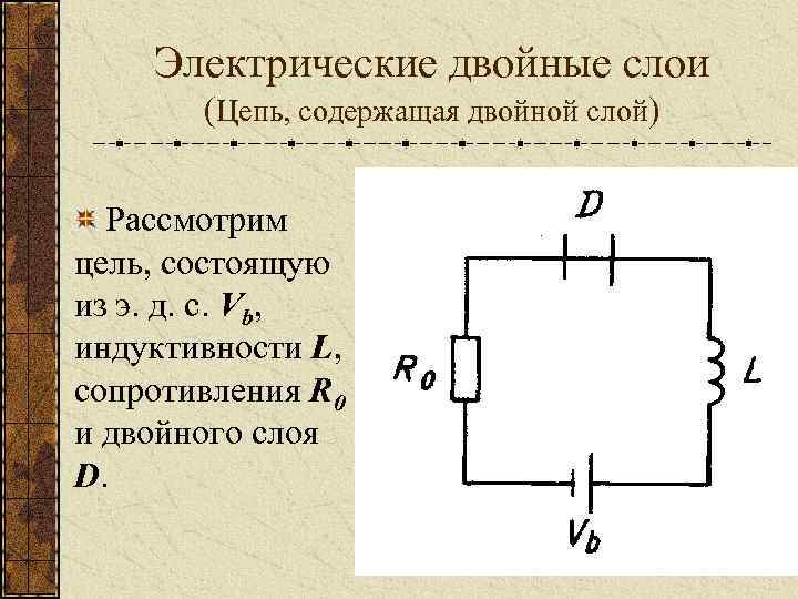 Электрические двойные слои (Цепь, содержащая двойной слой) Рассмотрим цель, состоящую из э. д. с.