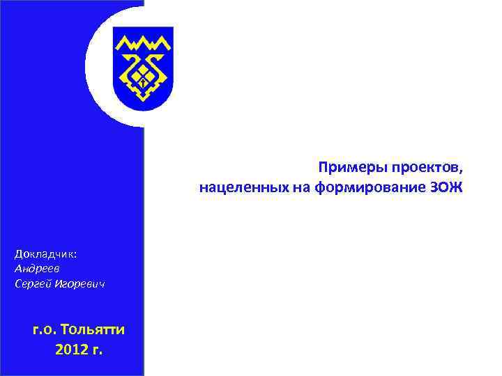 Примеры проектов, нацеленных на формирование ЗОЖ Докладчик: Андреев Сергей Игоревич г. о. Тольятти 2012