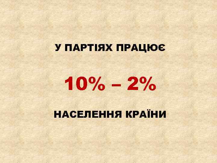 У ПАРТІЯХ ПРАЦЮЄ 10% – 2% НАСЕЛЕННЯ КРАЇНИ 