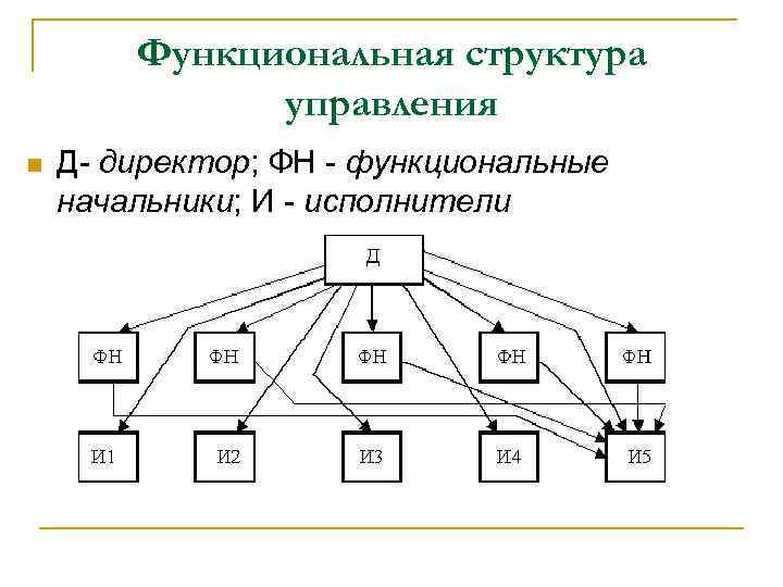 Функциональная структура управления n Д- директор; ФН - функциональные начальники; И - исполнители 