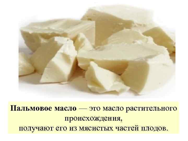 Пальмовое масло — это масло растительного происхождения, получают его из мясистых частей плодов. 