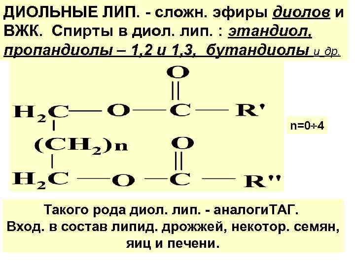 ДИОЛЬНЫЕ ЛИП. - сложн. эфиры диолов и ВЖК. Спирты в диол. лип. : этандиол,