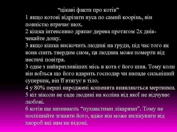  “цікаві факти про котів” 1 якщо котові відрізати вуса по самий коорінь, він