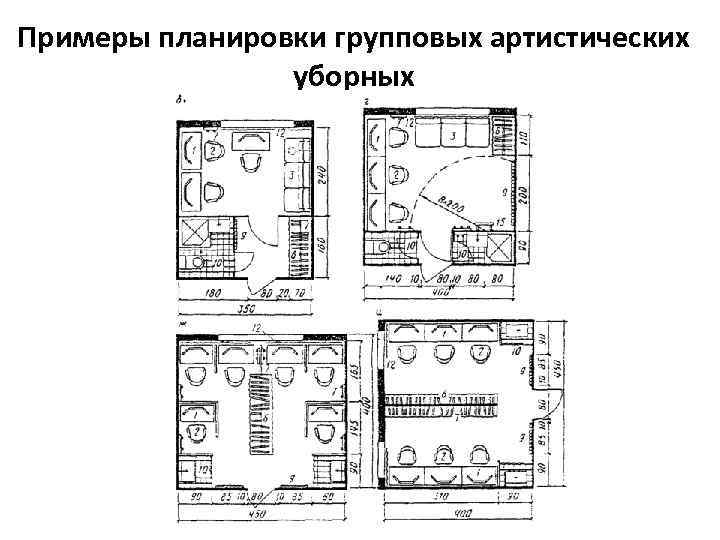 Примеры планировки групповых артистических уборных 