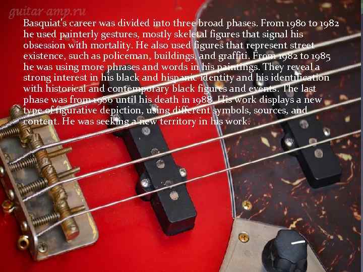 Basquiat's career was divided into three broad phases. From 1980 to 1982 he used