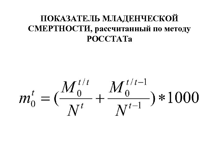 ПОКАЗАТЕЛЬ МЛАДЕНЧЕСКОЙ СМЕРТНОСТИ, рассчитанный по методу РОССТАТа 