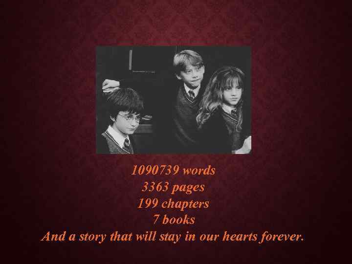 1090739 words 3363 pages 199 chapters 7 books And a story that will stay