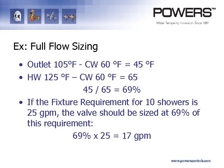 Locker Room with 10 showers Ex: Full Flow Sizing • Outlet 105°F - CW