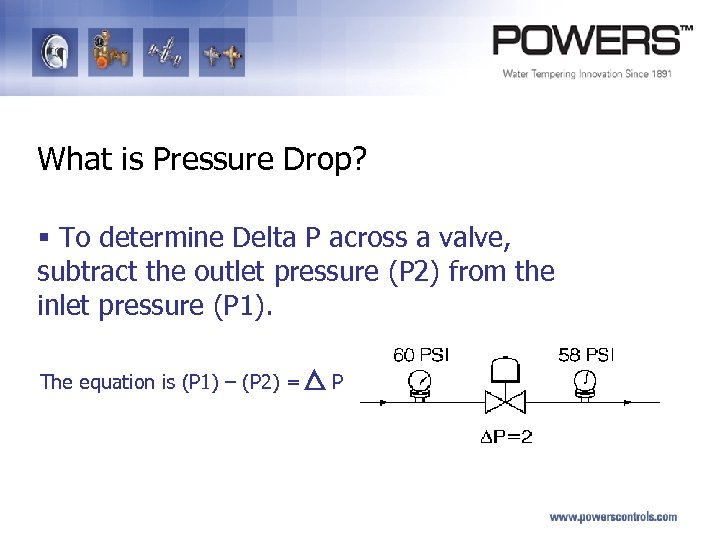 What is Pressure Drop? § To determine Delta P across a valve, subtract the