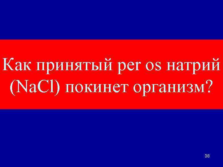 Как принятый per os натрий (Na. Cl) покинет организм? 38 