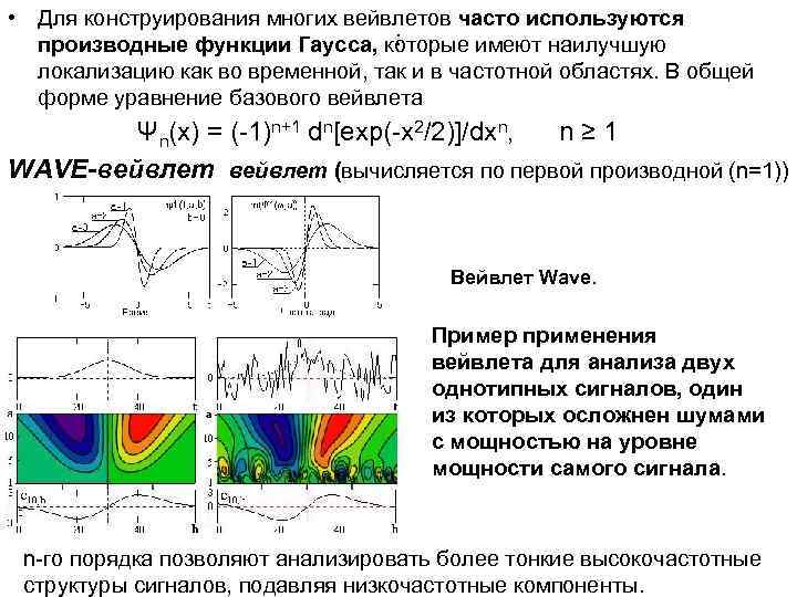  • Для конструирования многих вейвлетов часто используются : производные функции Гаусса, которые имеют