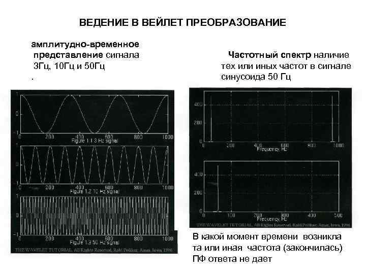 ВЕДЕНИЕ В ВЕЙЛЕТ ПРЕОБРАЗОВАНИЕ амплитудно-временное представление сигнала Частотный спектр наличие 3 Гц, 10 Гц