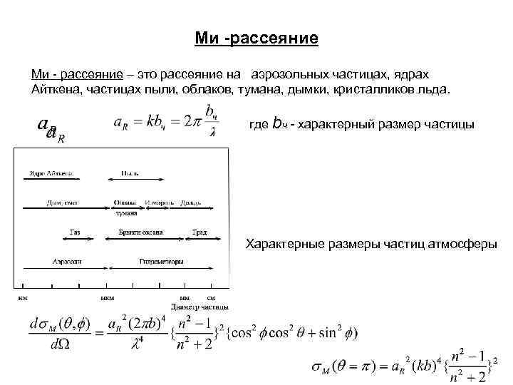 Ми -рассеяние Ми - рассеяние – это рассеяние на аэрозольных частицах, ядрах Айткена, частицах