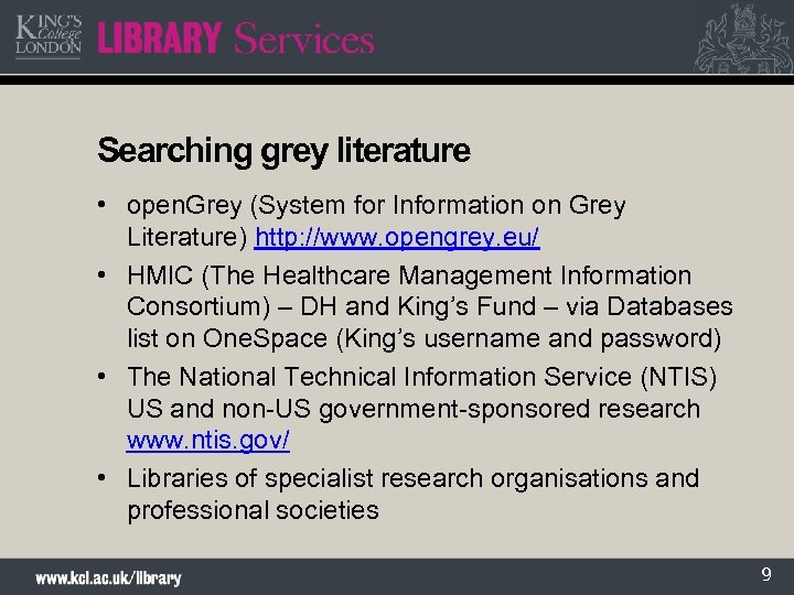 Searching grey literature • open. Grey (System for Information on Grey Literature) http: //www.