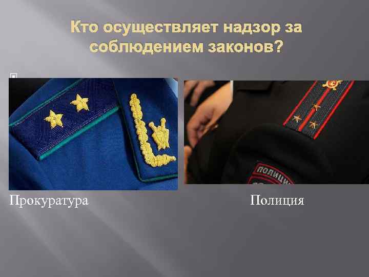Кто осуществляет надзор за соблюдением законов? Прокуратура Полиция 
