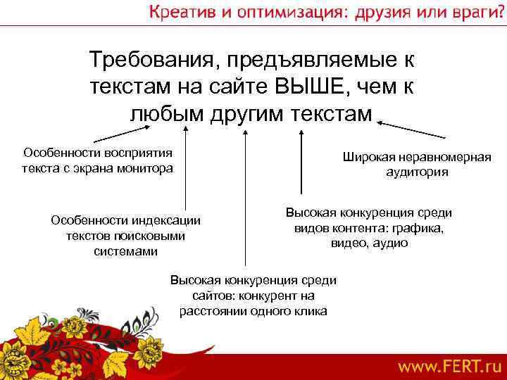 Требования, предъявляемые к текстам на сайте ВЫШЕ, чем к любым другим текстам Особенности восприятия