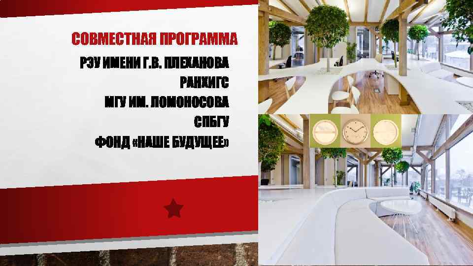 СОВМЕСТНАЯ ПРОГРАММА РЭУ ИМЕНИ Г. В. ПЛЕХАНОВА РАНХИГС МГУ ИМ. ЛОМОНОСОВА СПБГУ ФОНД «НАШЕ