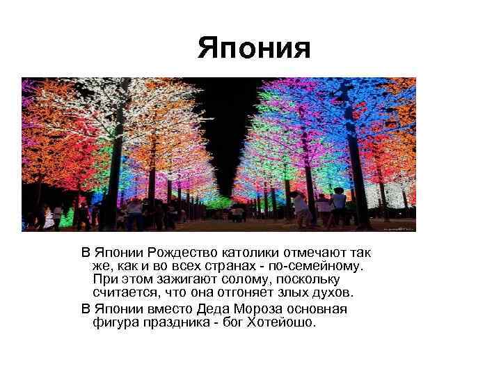 Япония В Японии Рождество католики отмечают так же, как и во всех странах -