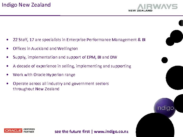 Indigo New Zealand • 22 Staff, 17 are specialists in Enterprise Performance Management &