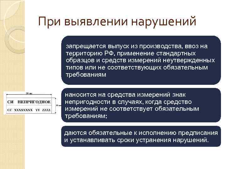 При выявлении нарушений запрещается выпуск из производства, ввоз на территорию РФ, применение стандартных образцов