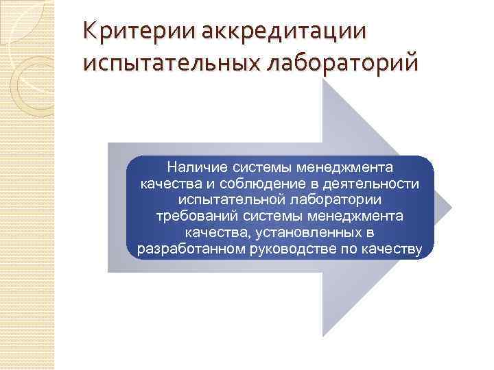 Критерии аккредитации испытательных лабораторий Наличие системы менеджмента качества и соблюдение в деятельности испытательной лаборатории