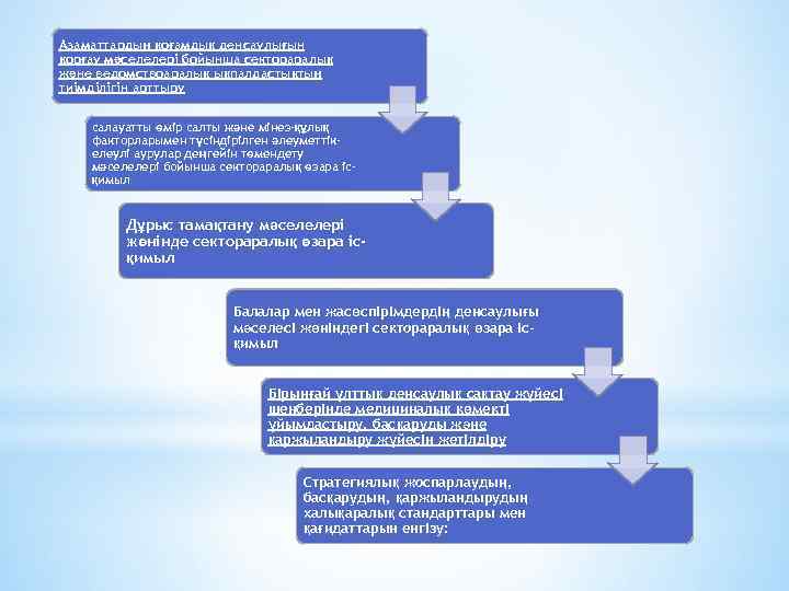 Азаматтардың қоғамдық денсаулығын қорғау мәселелері бойынша сектораралық және ведомствоаралық ықпалдастықтың тиімділігін арттыру салауатты өмір