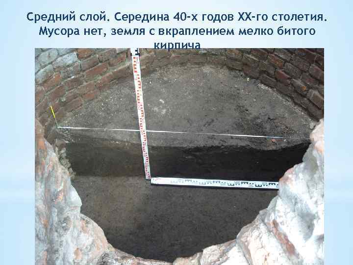 Средний слой. Середина 40 -х годов XX-го столетия. Мусора нет, земля с вкраплением мелко