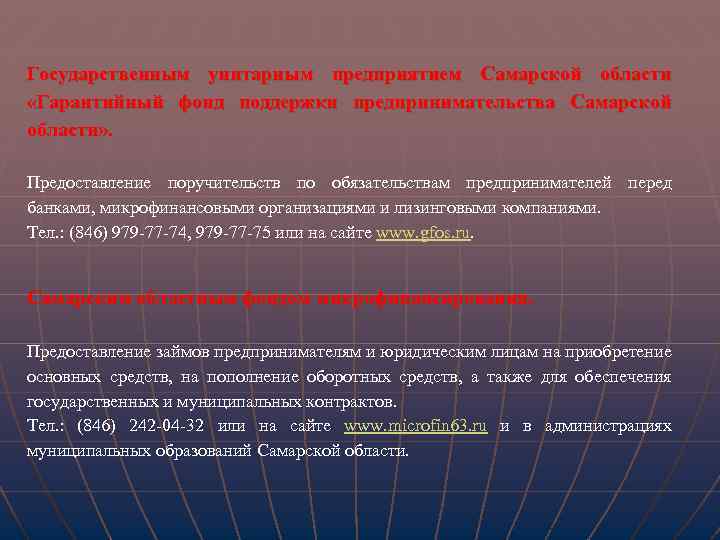 Государственным унитарным предприятием Самарской области «Гарантийный фонд поддержки предпринимательства Самарской области» . Предоставление поручительств