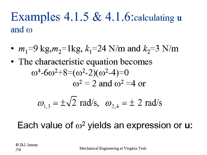 Examples 4. 1. 5 & 4. 1. 6: calculating u and • m 1=9