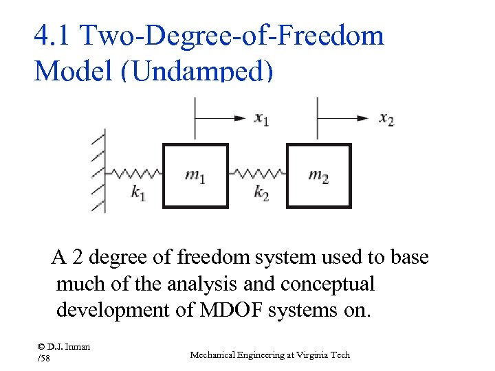 4. 1 Two-Degree-of-Freedom Model (Undamped) A 2 degree of freedom system used to base