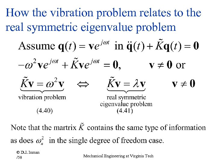 How the vibration problem relates to the real symmetric eigenvalue problem © D. J.