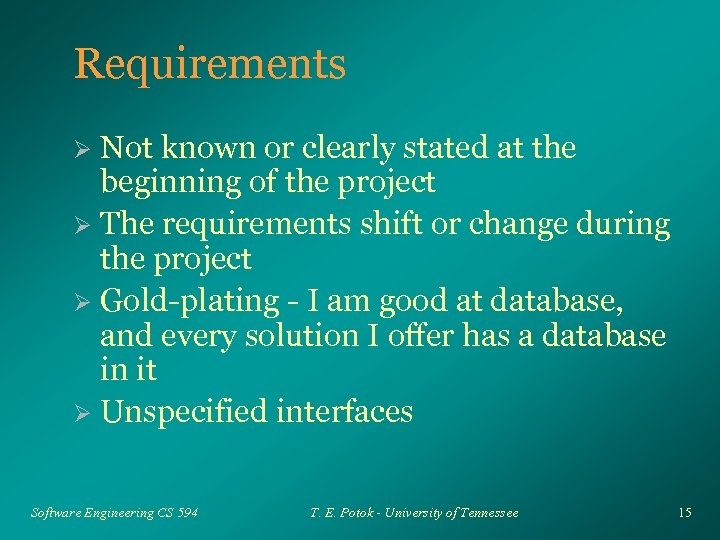 Requirements Not known or clearly stated at the beginning of the project Ø The