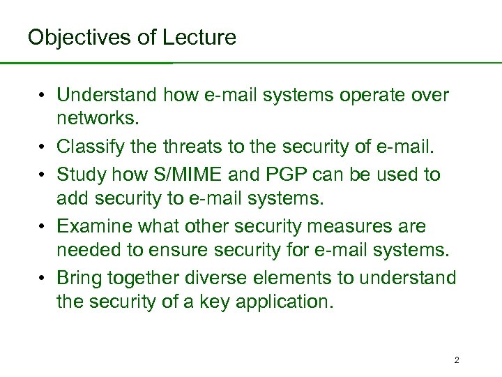 Objectives of Lecture CINS/F 1 -01 • Understand how e-mail systems operate over •