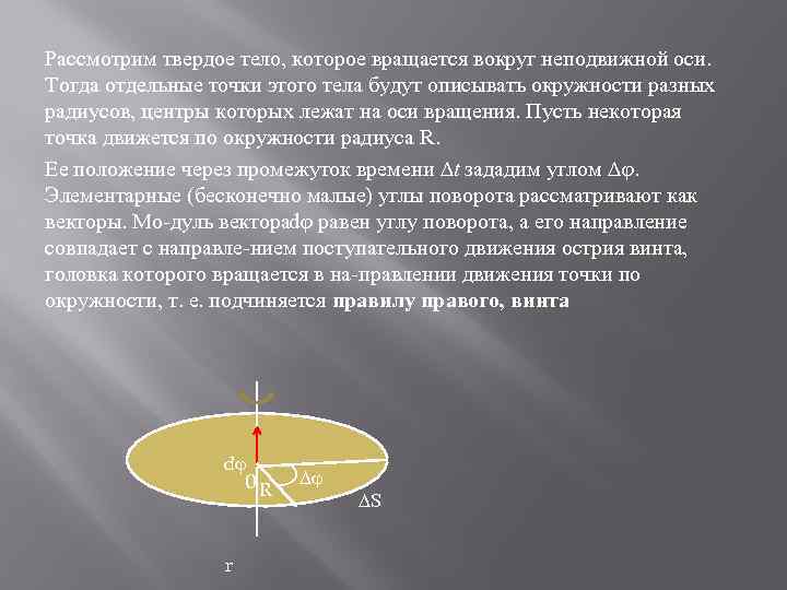 Рассмотрим твердое тело, которое вращается вокруг неподвижной оси. Тогда отдельные точки этого тела будут