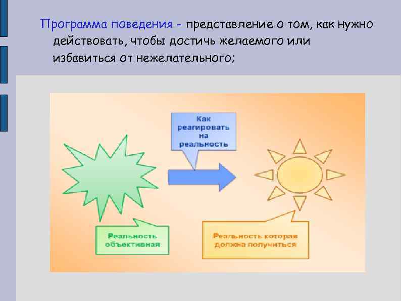 Программа поведения - представление о том, как нужно действовать, чтобы достичь желаемого или избавиться